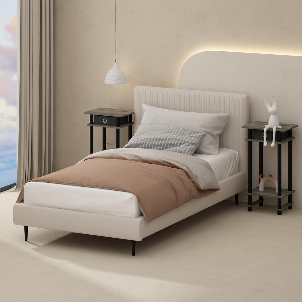 Furinno Turn-N-Tube Tall Nightstand with Bin, 2-Pack, Plastic Poles, French O...