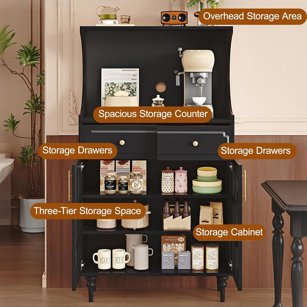 Kitchen Pantry Cabinet, Tall Storage Cabinet, Arched Bookshelf Bookcase, Coff...