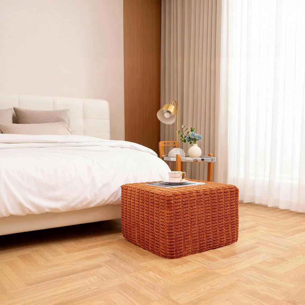 Asuprui Square Pouf Ottoman Foot Rest, Orange, 20x14 in,All-One Foam Filler | Footstool Ottoman,Stuffed Pouf Ottoman,All-One Foam Filler, Footrest,Beanbag Chair,Floor Pouf for Living Room Wedding Bedroom