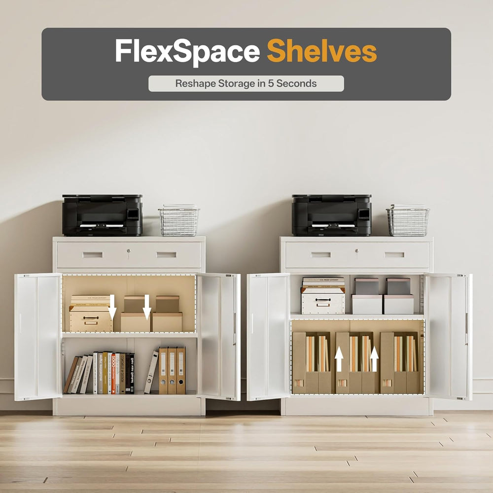 Metal Storage Cabinets with Drawer, 36" H Lockable Storage Cabinet with ...