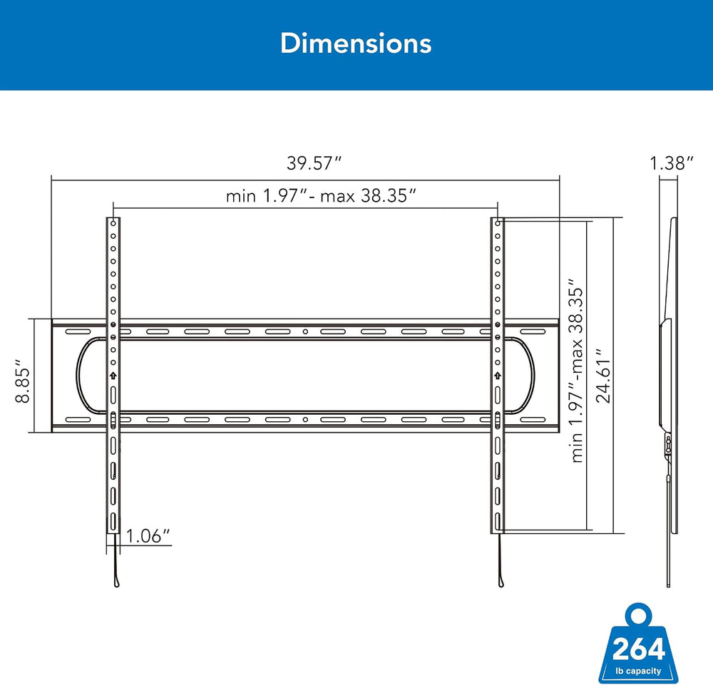 Mount-It! Heavy Duty XXL Fixed TV Mount for Extra Large TVs, Ultra Low Profil...