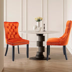 Velvet Upholstered Dining Chairs Set of 2, Modern Style Kitchen Side Chairs with Nailhead Trim and Wood Legs,Metal Pulling Ring for Dining Room Living Room(Orange,Set of 2)