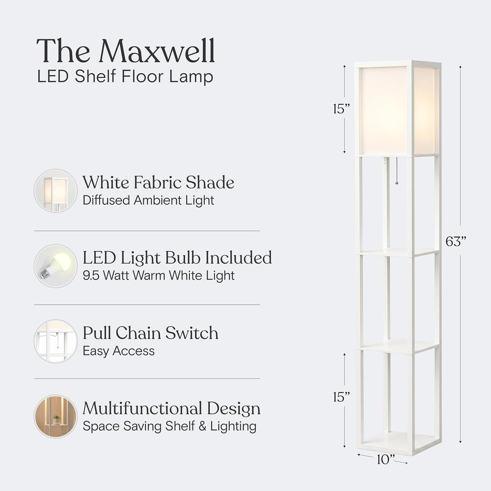 Brightech Maxwell - Modern Shelf Floor Lamp with Lamp Shade & Warm White ...