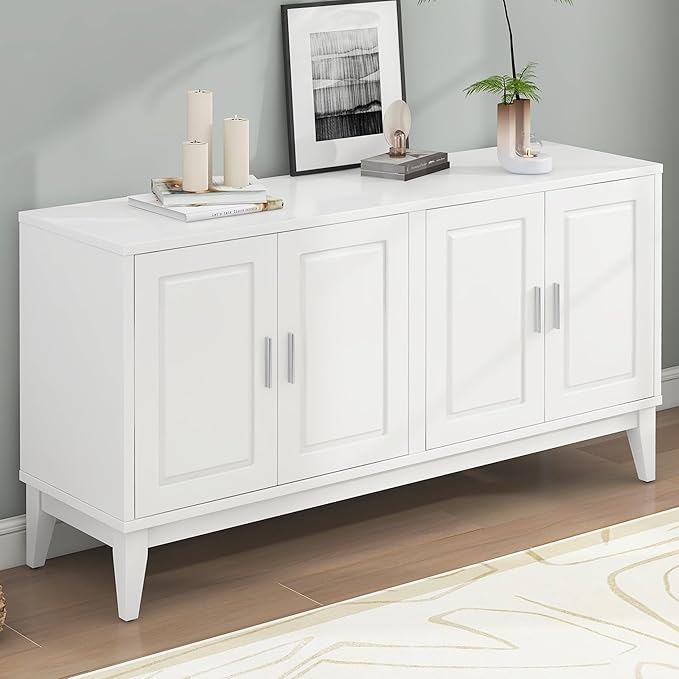 Merax Sideboard Buffet Storage Cabinet with Door Organizers, Cupboard Console Table for Kitchen, Dining and Living Room, Adjustable Shelf, White