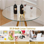 Round Bar Table, 37.4" High Pub Table, 31" Small Cocktail Table with Metal Base & Glass Top, for Small Spaces, Bistro Pub, Cafe(Gold)