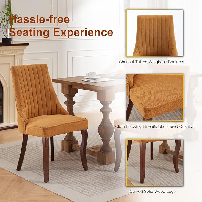 Linen Dining Chairs Set of 8,Comfy Fabric Upholstered Chairs for Kitchen Livi...
