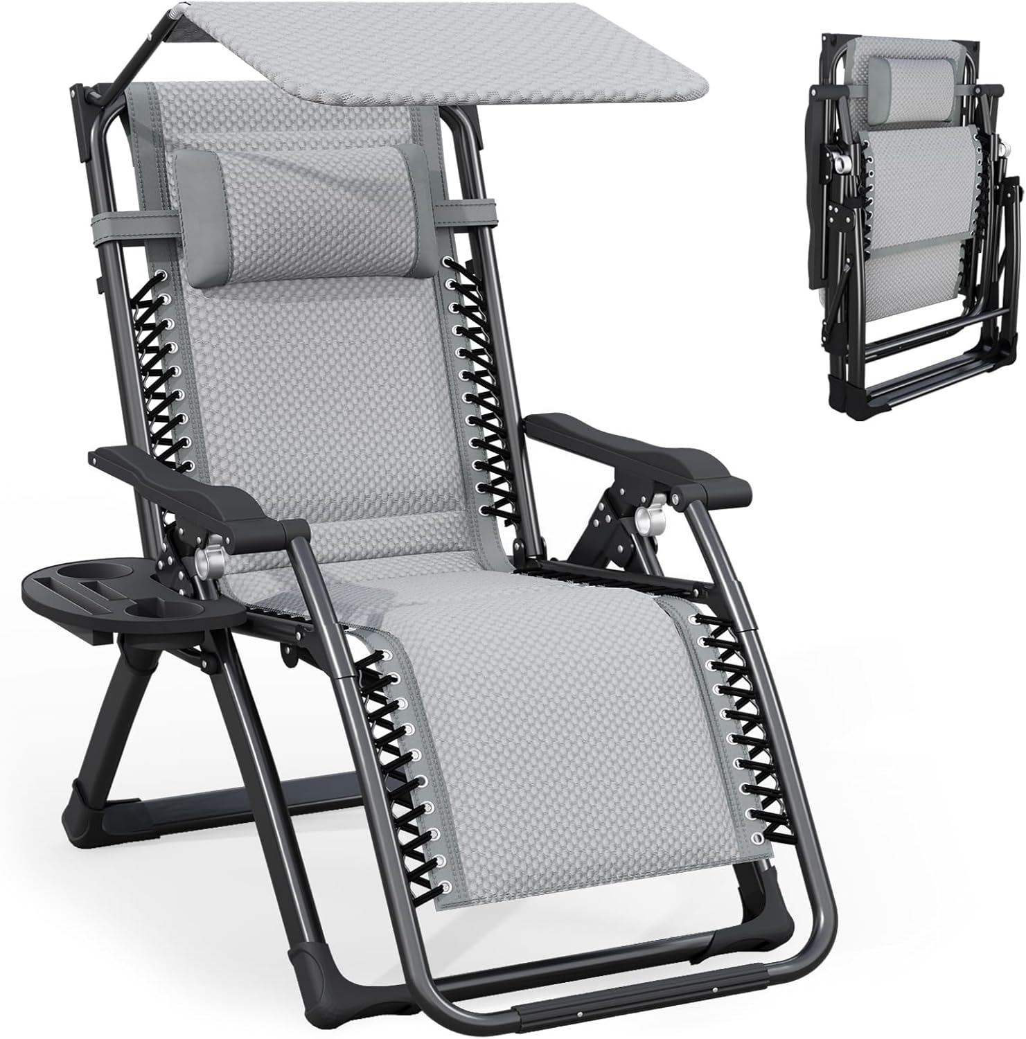 ATORPOK Zero Gravity Chair with Canopy, Folding Patio Recliner 450lbs | Padded Seat & Backrest; Adjustable Reclining Chair; Headrest & Cup Holder; Outdoor Lounge Chair for Patio, Poolside & Beach