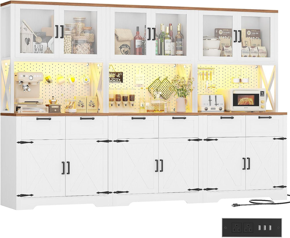 Unikito 94.5" Wide Kitchen Pantry Cabinet with 3 Power Outlets & LED...