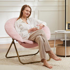 DUMOS Faux Fur Saucer Chair, Living Room Folding Lounge Chair | XL Circle Moon Mushroom Style, Gaming Dorm Small Spaces, Foldable Oversized Accent Seat, Reading