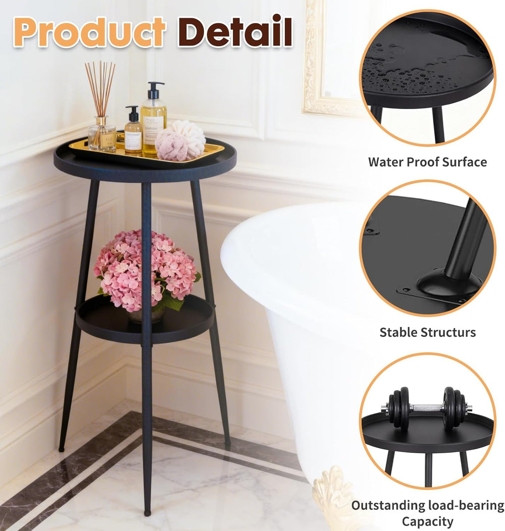 ShellKingdom Small Round Side Table, 2 Tier Metal End Table for Indoor Outdoo...