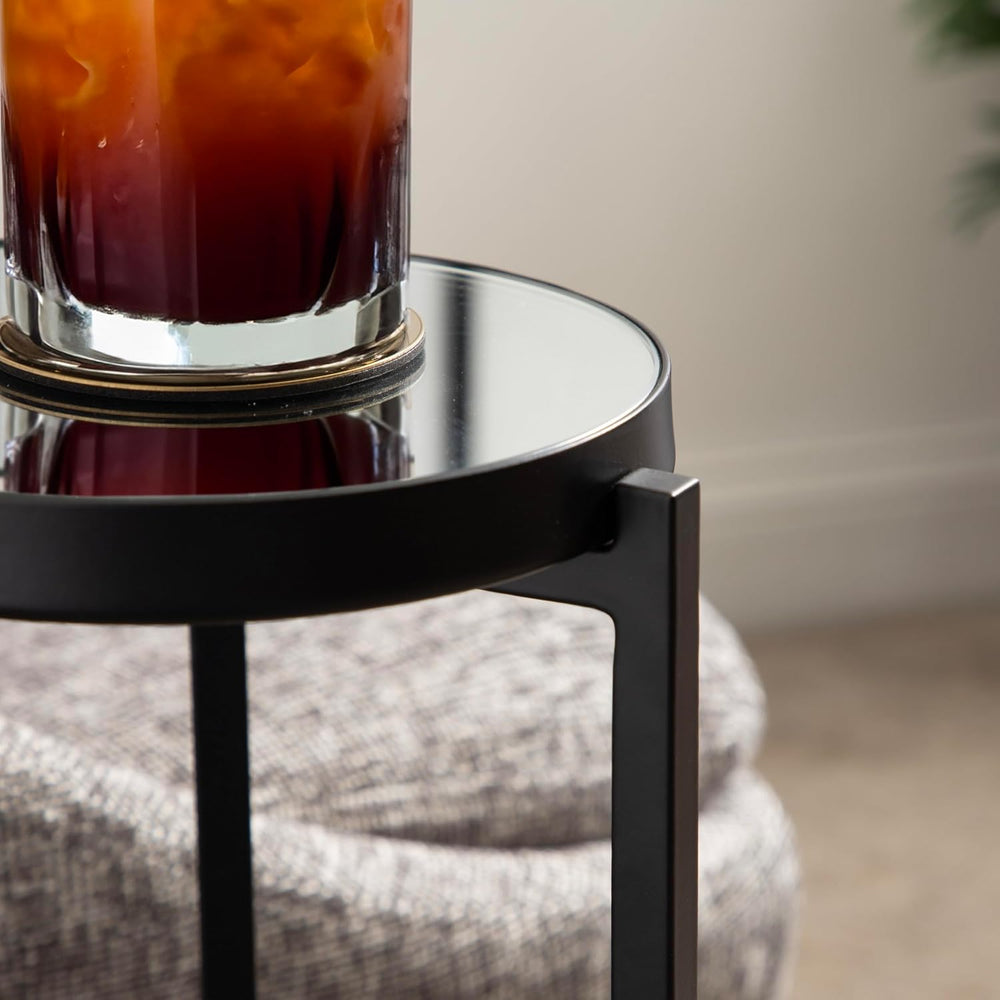 Kate and Laurel Aguilar Modern Mirrored Round Drink Table, 9 x 9 x 23, Black,...