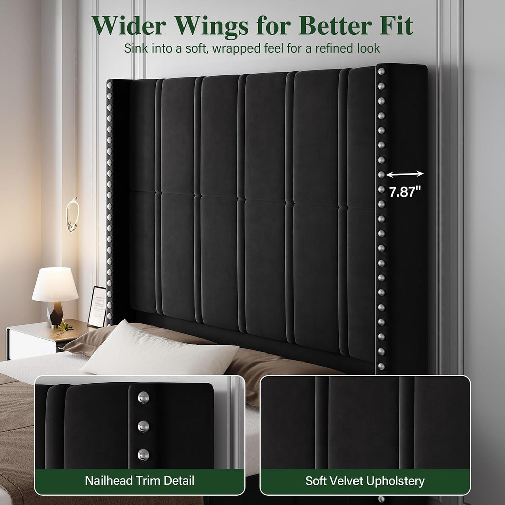 65.75" Tall King Size Bed Frame and Headboard, Black
