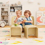 Costzon Kids Table and Chair Set, All in 1 Birch Wood Activity Table, Bench, Storage Shelves, Desk for Children Reading, Arts, Crafts, Snack Time, Fully Assembled, Toddler Table & Chair Set (Natural)