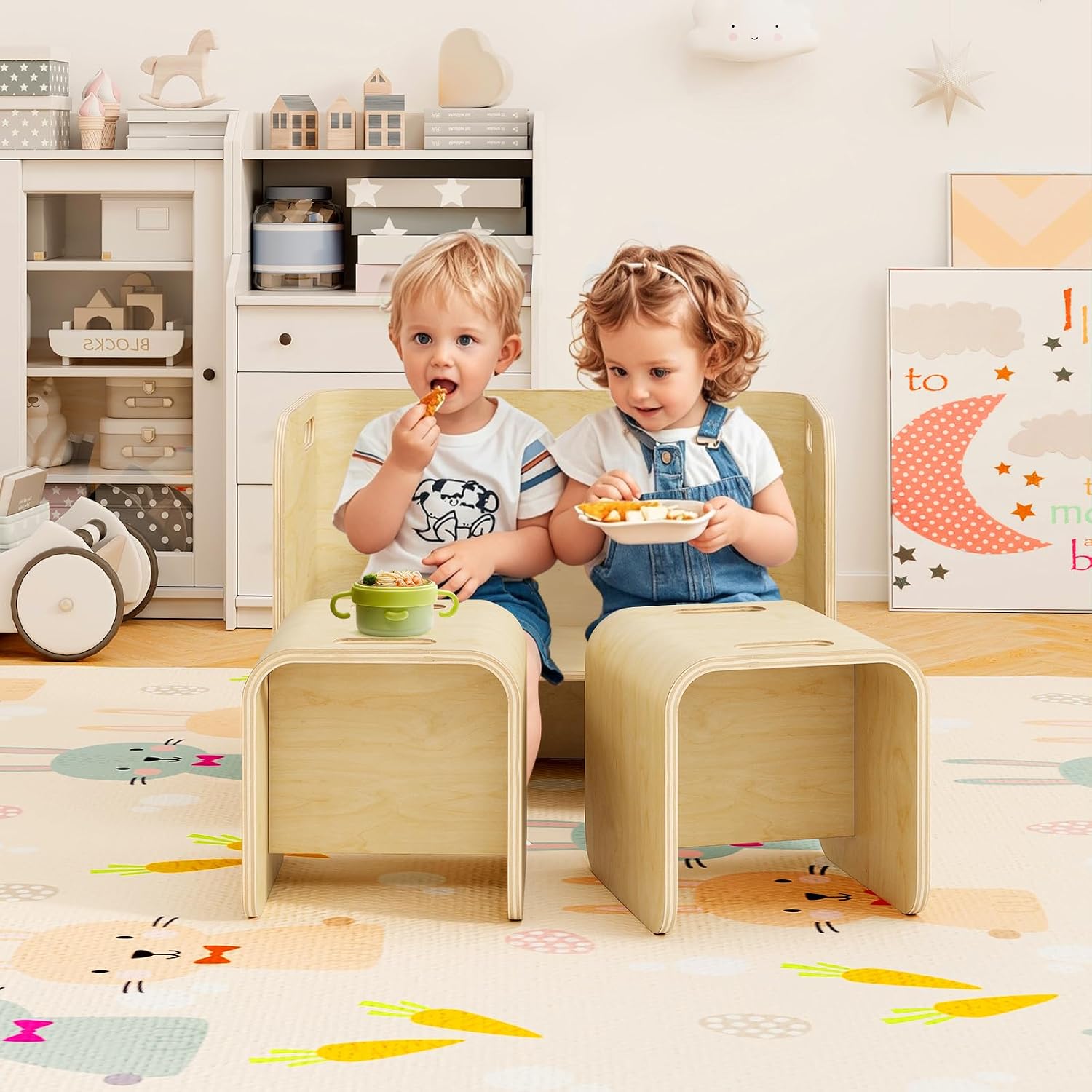 Costzon Kids Table and Chair Set, All in 1 Birch Wood Activity Table, Bench, Storage Shelves, Desk for Children Reading, Arts, Crafts, Snack Time, Fully Assembled, Toddler Table & Chair Set (Natural)