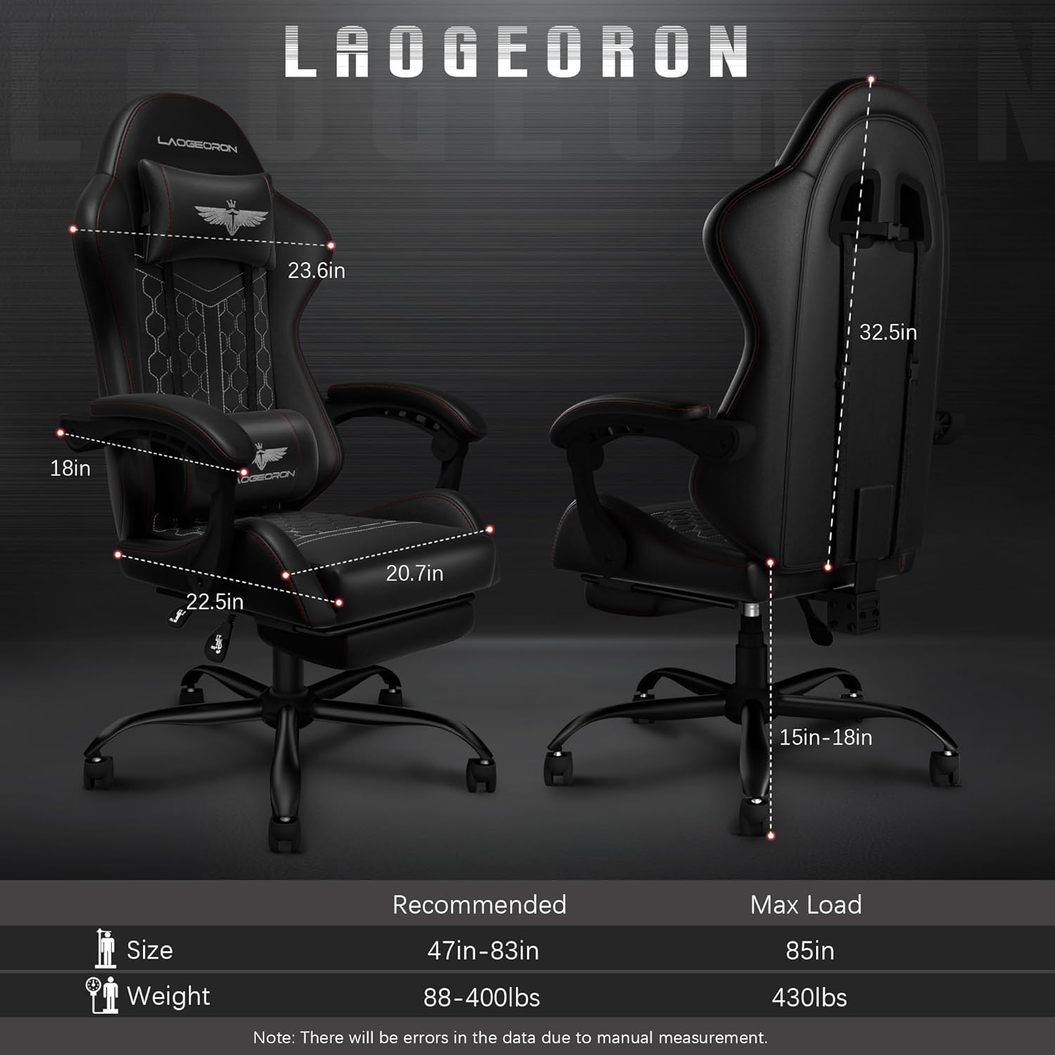 Gaming Chair, Heavy Duty Ergonomic Computer Gaming Chairs, High Back Video Game Chairs, 400 lbs Lumbar Support Linked Armrests Adult sillas Gamer with Retractable Footrest (Black)