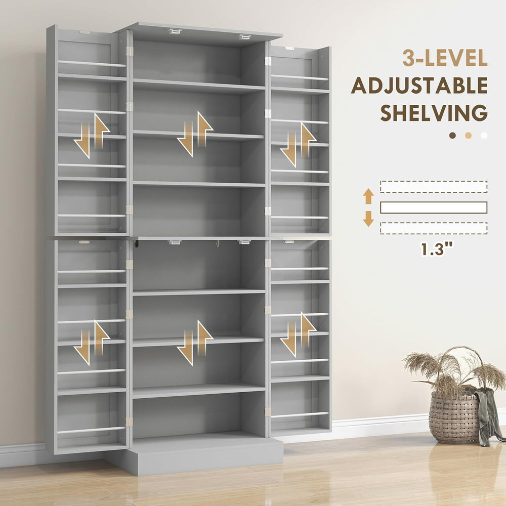 HOMCOM 65" Kitchen Pantry Storage Cabinet 16 Door Shelves Gray | Freesta...