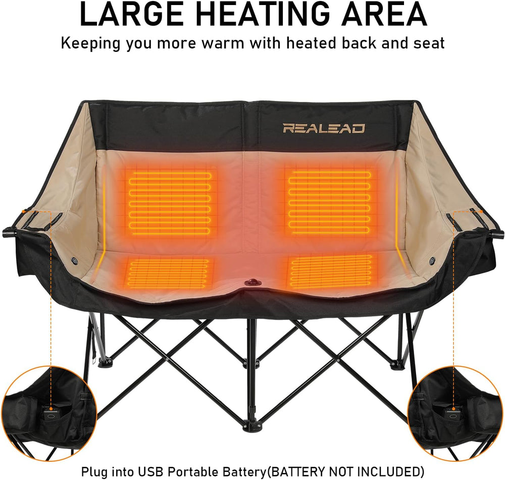 REALEAD Heated Double Camping Chair - Heated Loveseat Camping Chairs for Adul...