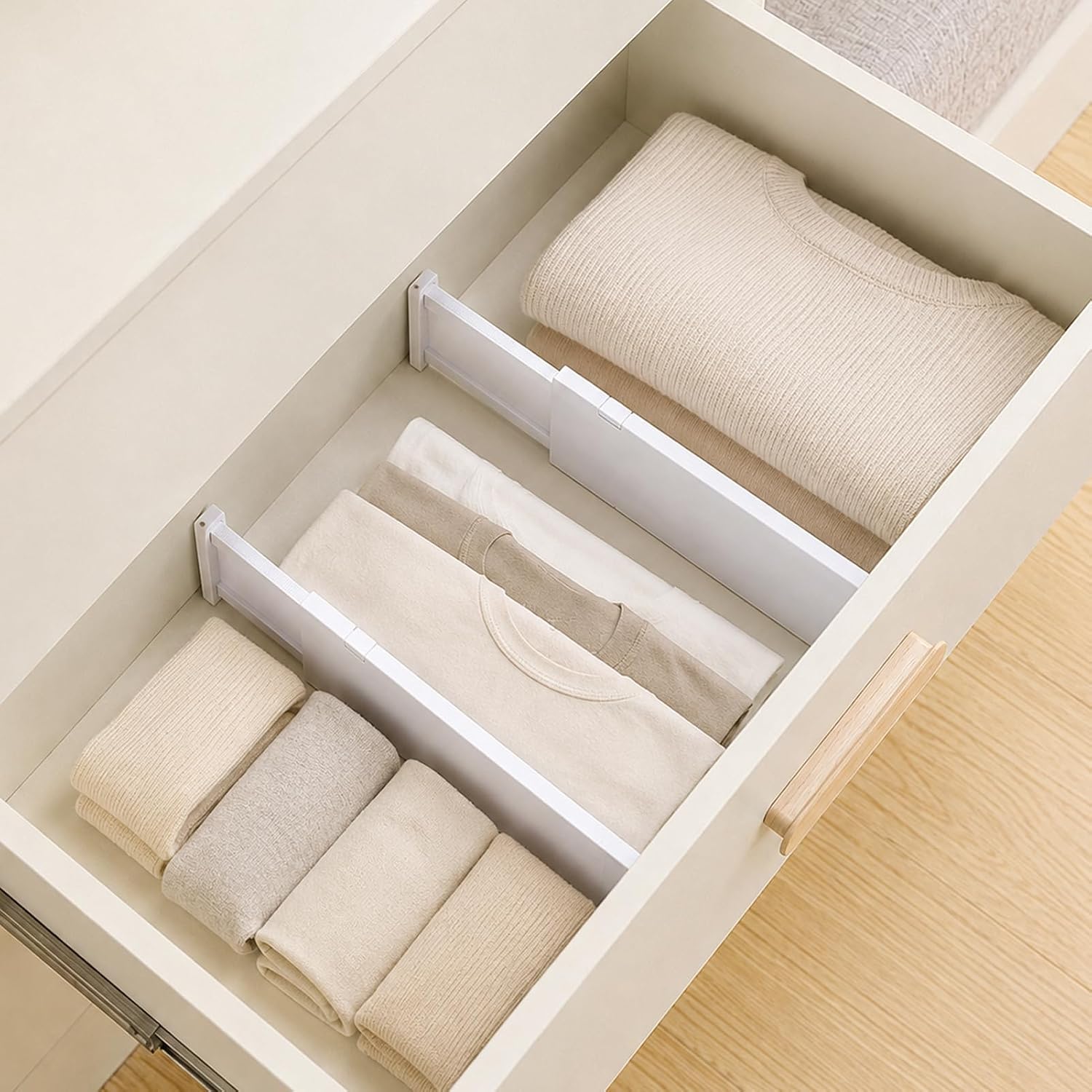 Drawer Dividers for Clothes, Adjustable 4" High Expandable from 11"-17" Dresser Drawer Organizer, Plastic Drawers Separators for Dresser, Kitchen and Office Storage