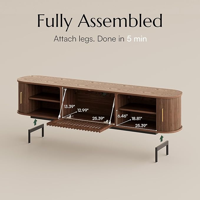 POVISON Fully-Assembled Mid Century Modern TV Stand for 65 inch TV, Sliding D...