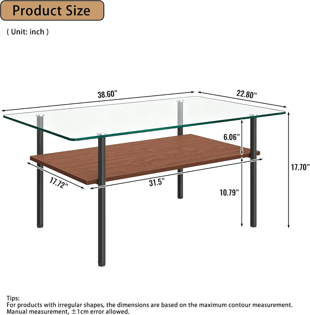 Glass Coffee Table Modern Center Table, Coffee Table for Living Room, Tempere...