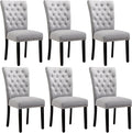 Velvet Dining Kitchen Chair Set of 6, Parsons Upholstered Dining Room Chair, Wood Accent Chair with Nailed Trim, Grey
