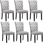 Velvet Dining Kitchen Chair Set of 6, Parsons Upholstered Dining Room Chair, Wood Accent Chair with Nailed Trim, Grey