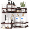 Corner Shower Caddy - 2 Pack, Adhesive Shower Organizers, Rustproof Stainless Steel Shower Shelves with 8 Hooks, No Drilling Bathroom Organizers and Storage Racks, Space-Saving, Brown, Medium