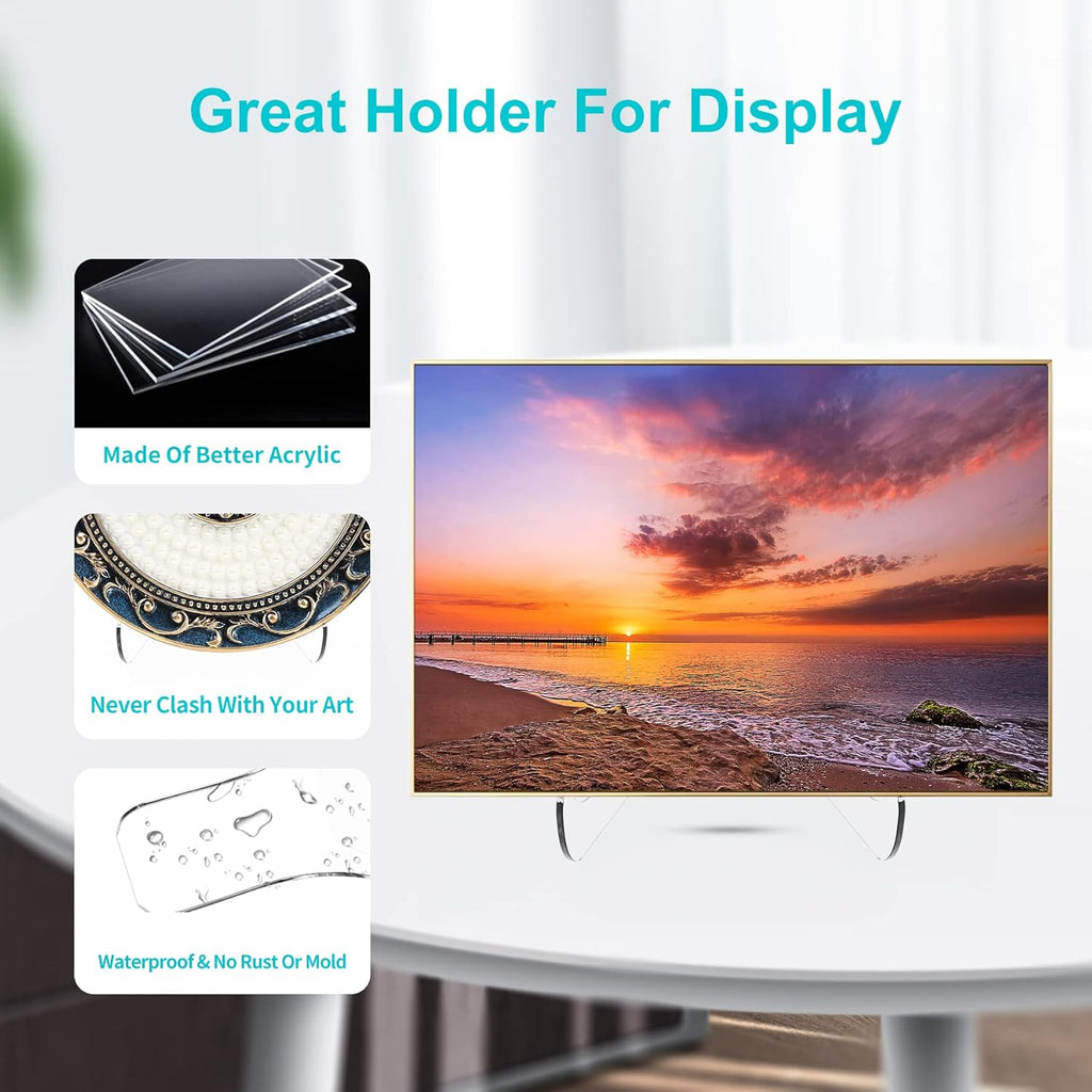 Boloyo Flat Back Acrylic Plate Display Stand , 6 Inch 5PC Clear Acrylic Display Holder Easel Base for Home Office Kitchen School Art Display