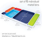 Three by Three Seattle 6 Piece Metal Organizer Tray Set for Storing Makeup, Stationery, Utensils, and More in Office Desk, Kitchen and Bathroom Drawers (1 Inch, Assorted Colors, Stripes)
