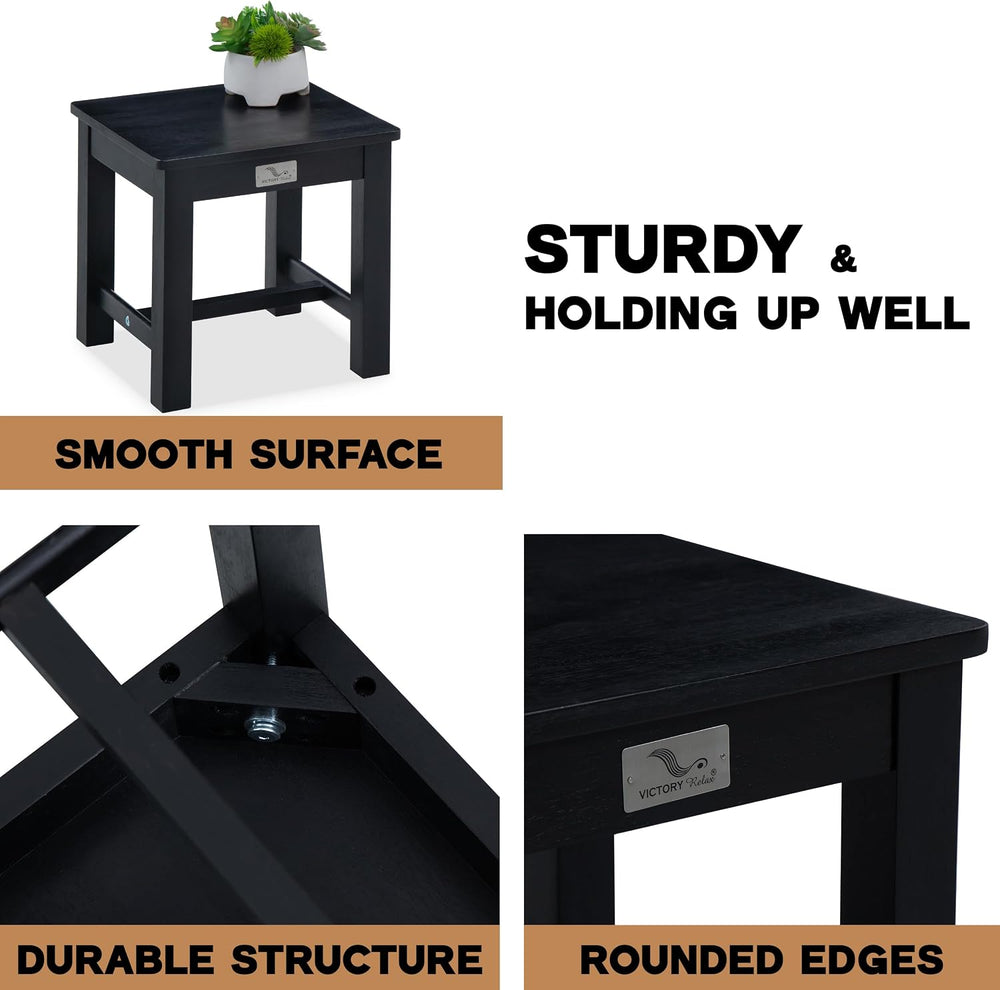 VICTORY RELAX 12 Inch Wooden Black Step Stool, Small Nature Beach Chair Under...
