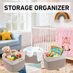 3 Pack Woven Baskets,Storage Baskets for Shelves with Handles | 13.5"×11"×9.5" Closet Baskets, Nursery Organizer for Toys Towels Books, Storage Bin for Living Room Bedroom (White&Brown)