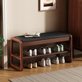 Wooden Shoe Storage Bench with Padded Top Cushion, Two-Tier Wooden Shoe Rack, Suitable for Bedrooms and Living Rooms, Black Walnut(39.4'')