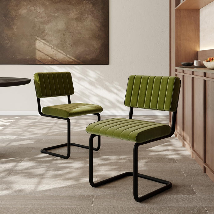 Mid-Century Modern Dining Chairs Set of 2 with Metal Legs, Green