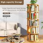 Wood Rotating Bookshelf on Wheels, 360-Degree Space Saving Bookcase, Large Capacity Spinning Bookshelf Tower for Living Room,Bedroom and Corners (Nature-6 Layers)