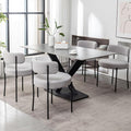 Boucle Dining Chairs Set of 4, Upholstered Dining Room Chairs with Black Metal Legs, Round Modern Dining Chair for Dining Room, Kitchen (Light Grey)