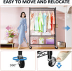 IZEUK 3 Tier Heavy Duty Rolling Garment Rack Wire Clothes Rack for Hanging Clothes, Metal Freestanding Closet Wardrobe Rack with 1 Rods and Wheels Black 15.7" D x 45.3" W x 75.6" H
