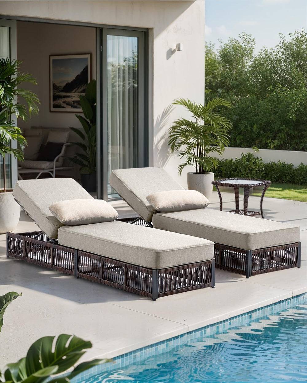 Luxury Outdoor Chaise Lounges with 5 Inch Thickened Cushions - Set of 2 High ...