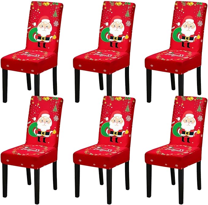 Christmas Chair Covers, Stretch Dining Room Chair Covers Set of 6, Christmas Decoration/Home Decor Chair Protector Slipcovers
