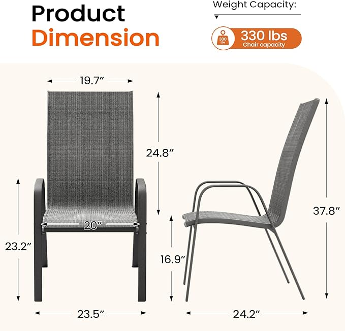 JEAREY Patio Dining Chairs Set of 4, Outdoor Stackable Dining Furniture Set, ...