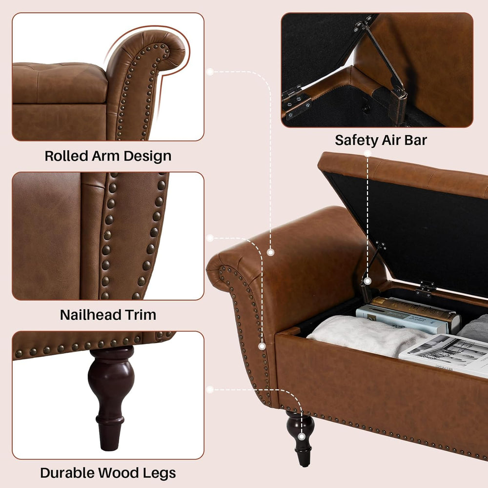 63.78" Inch Storage Bench for Bedroom Faux Leather End of Bed Bench with...