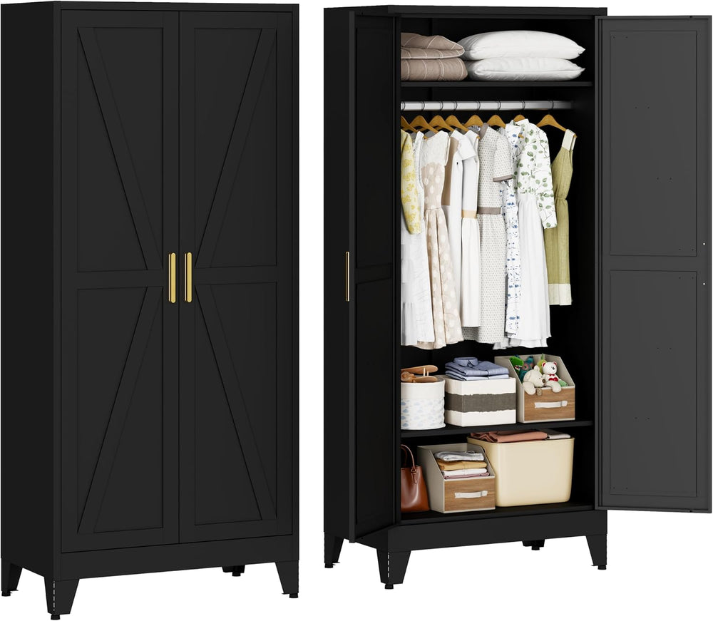 71" Armoire Wardrobe Closet, Metal Wardrobe Closet with Hanging Rod | Wa...