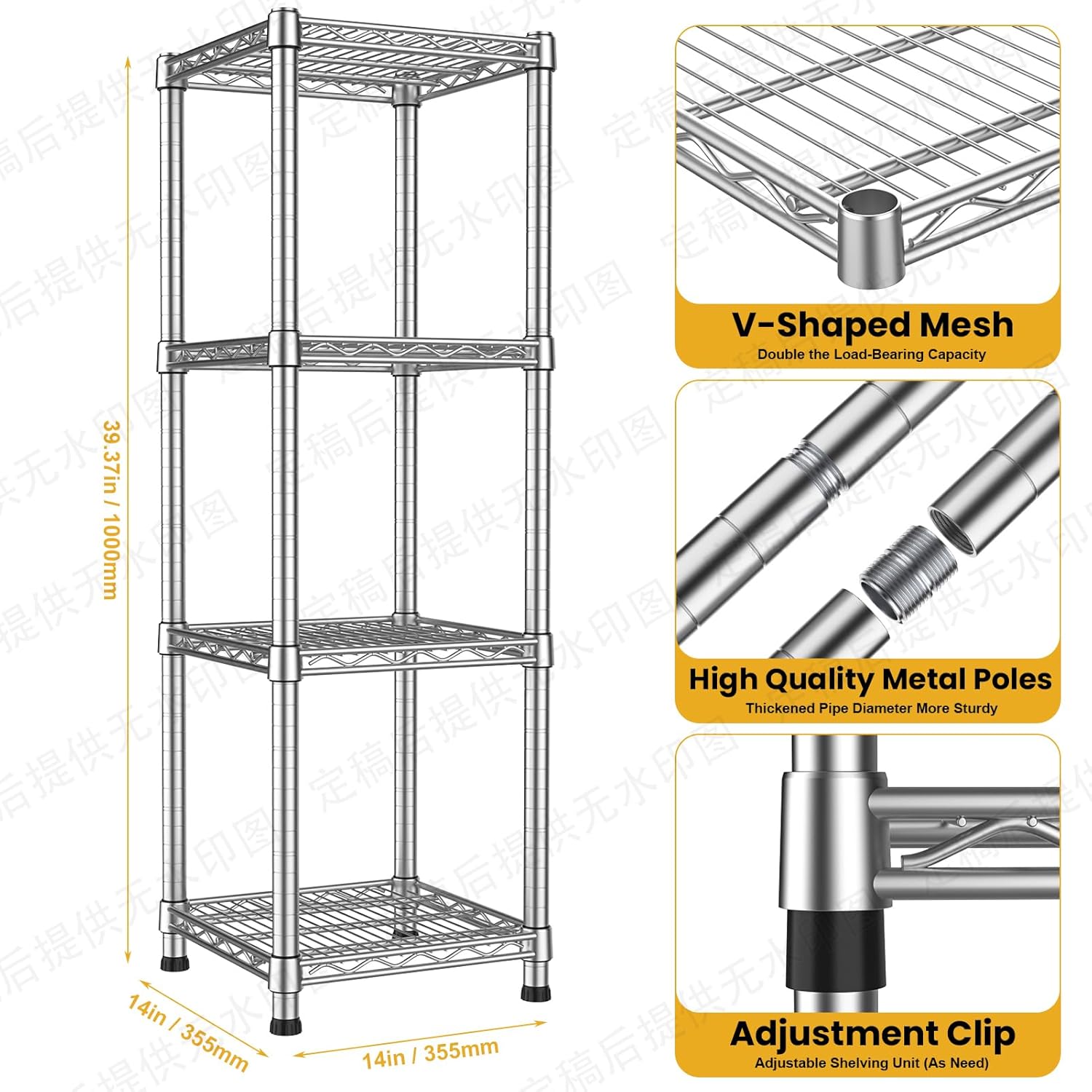 Metal Wire Shelving Unit Storage Shelves 4 Tier Adjustable Shelf Sturdy Steel Rack Standing Units Organizers organize for Laundry Bathroom Kitchen Closet Basement Garage Pantry Narrow Mesh Utility