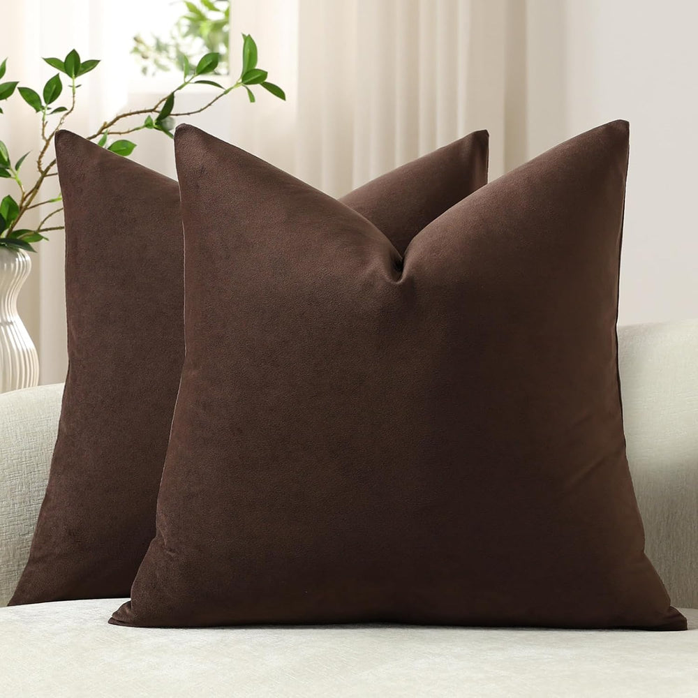 DEZENE Euro Sham Covers 26x26 Chocolate Brown: Pack of 2 Cozy Soft Velvet Squ...