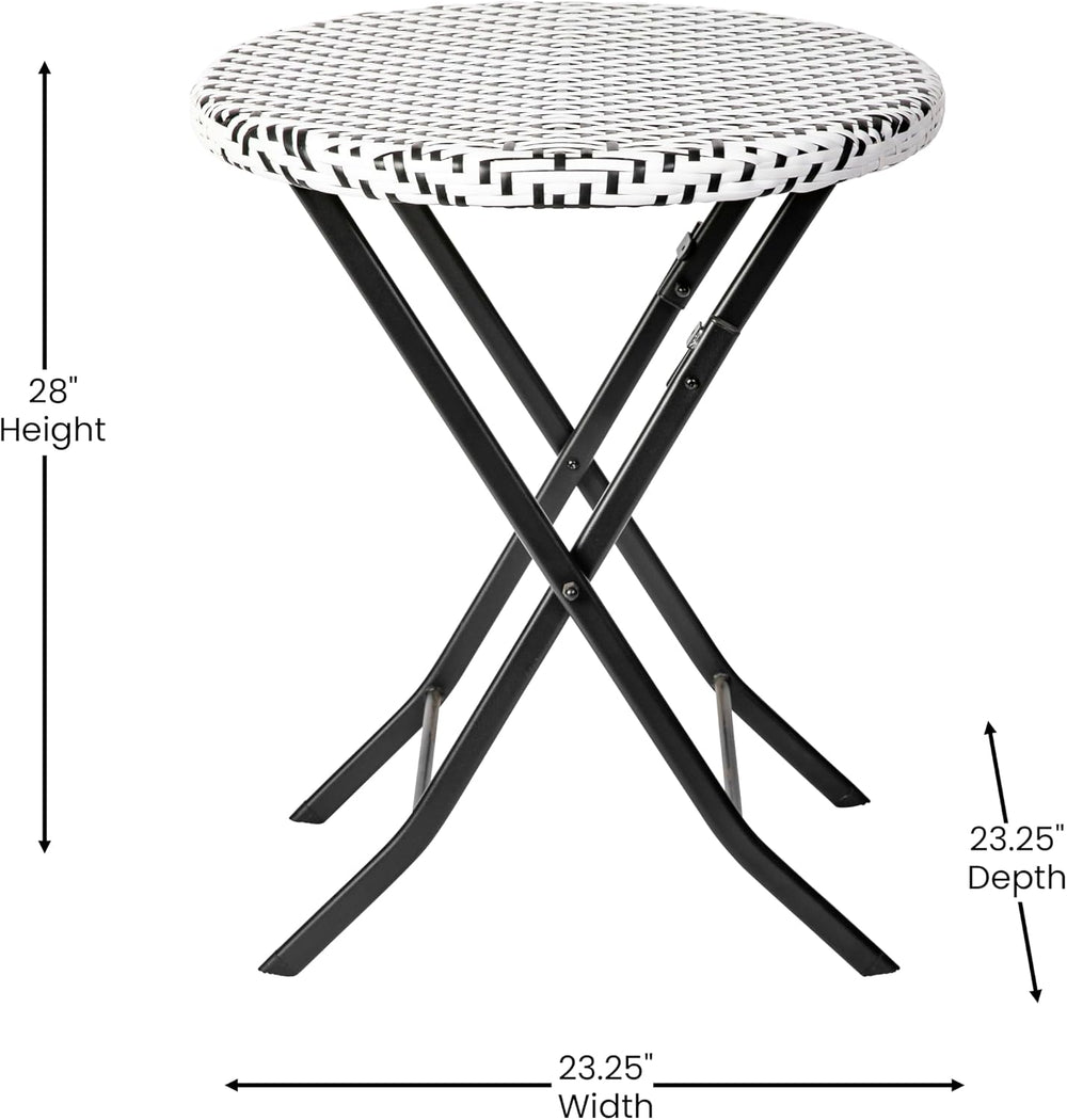 EMMA + OLIVER Black/White Three Piece Folding Bistro Set