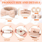 48 Pcs Sleepover Party Supplies Kit Bridesmaid Proposal Gifts Slumber Birthday Spa Party Favors Bow Headband Scrunchies Jewelry Case Makeup Bag Mirror for Gifts (Beige)