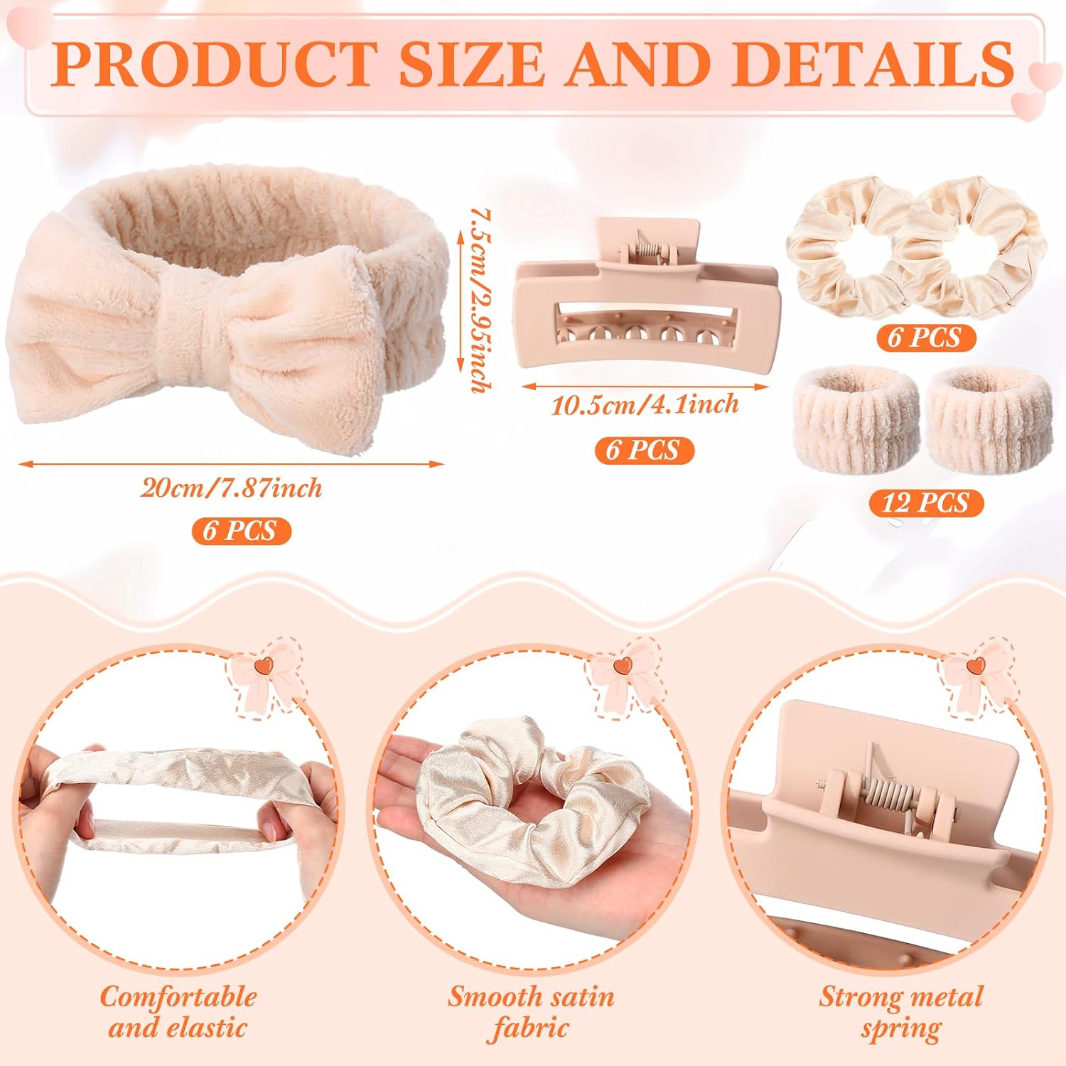 48 Pcs Sleepover Party Supplies Kit Bridesmaid Proposal Gifts Slumber Birthday Spa Party Favors Bow Headband Scrunchies Jewelry Case Makeup Bag Mirror for Gifts (Beige)