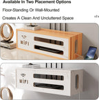 Wall Mount WiFi Router Box, WiFi Router Storage Cabinet, Power Strip and Cable Management Hider Rack, Invisible Storage, for Living Room, Office, Bedroom(Brown)