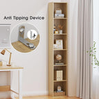 Tall Narrow Bookshelf 6-Tier Bookcase,70.5" Skinny Thin Corner Shelf Slim Storage Cabinet,Wood DVD CD Media Cube Organizer Tower Rack for Small Spaces, Bedroom, Living Room, Office,Natural