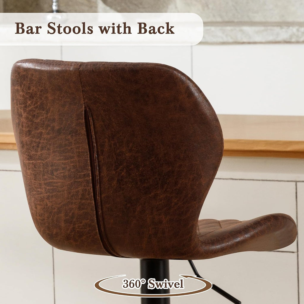 Bar Stools Set of 4, Modern Swivel Counter Height Barstools for Kitchen Island Chairs, Adjustable Fabric Bar Stools with Back for Kitchen Counter Bar, Brown