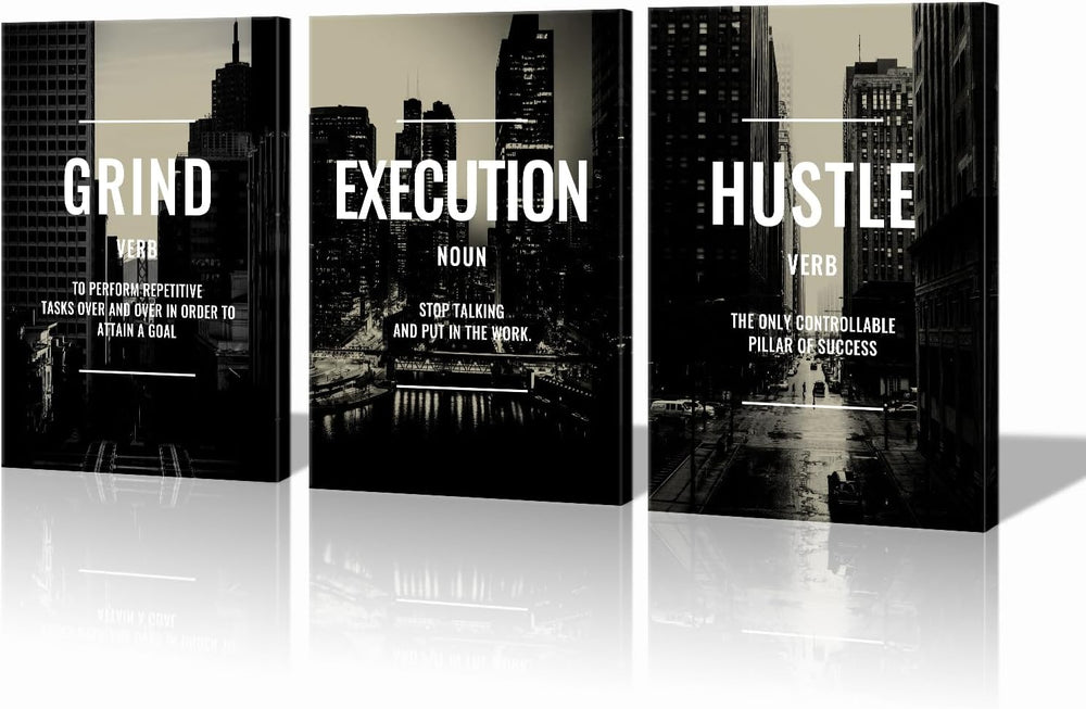Xbolu Motivational Wall Decor Framed Grind Hustle Execution Wall Art Inspirat...